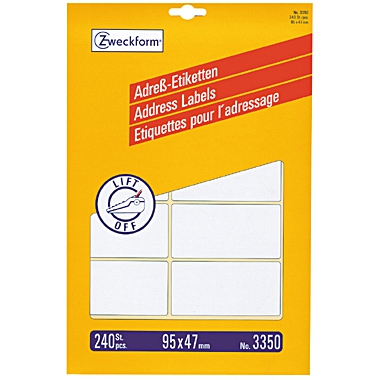 Adressetiketten, 95 x 47 mm, ZWE 3350, (240 St. = 20 Bogen)